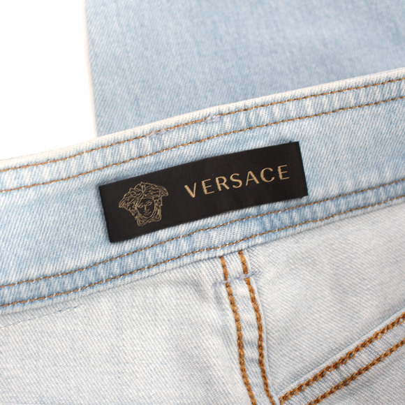 Versace Straight Leg Jeans NEW Multicolor Plaid Back Patch Pocket Fringe Size 27 - Picture 7 of 8